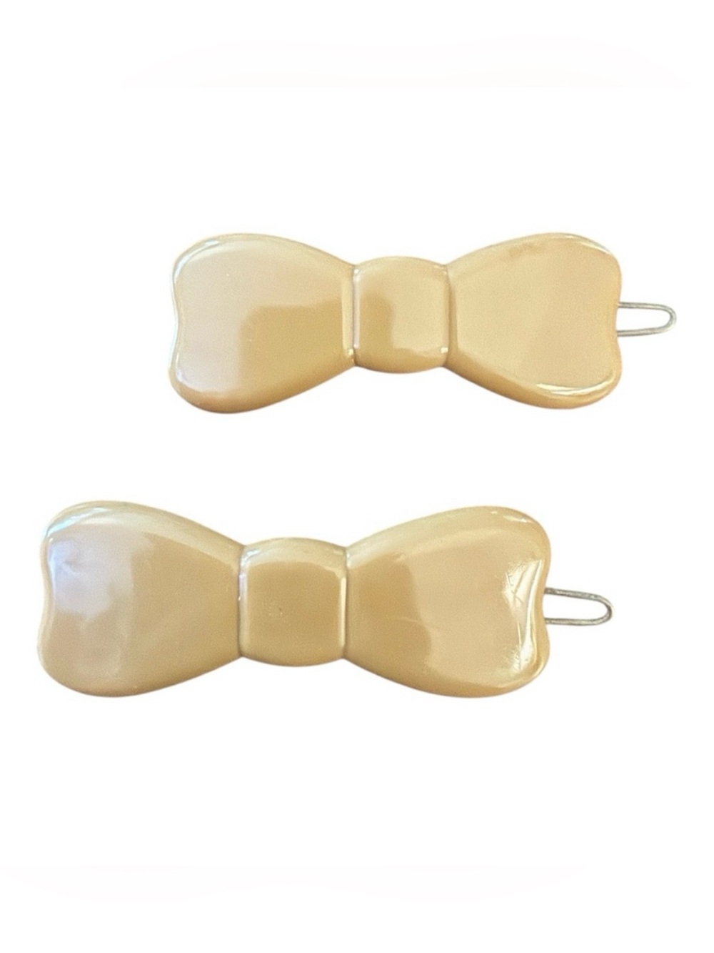 Vintage 1960’s French Bow Bow Barrettes in Carmel/Tan, Deadstock / Unworn, 2”